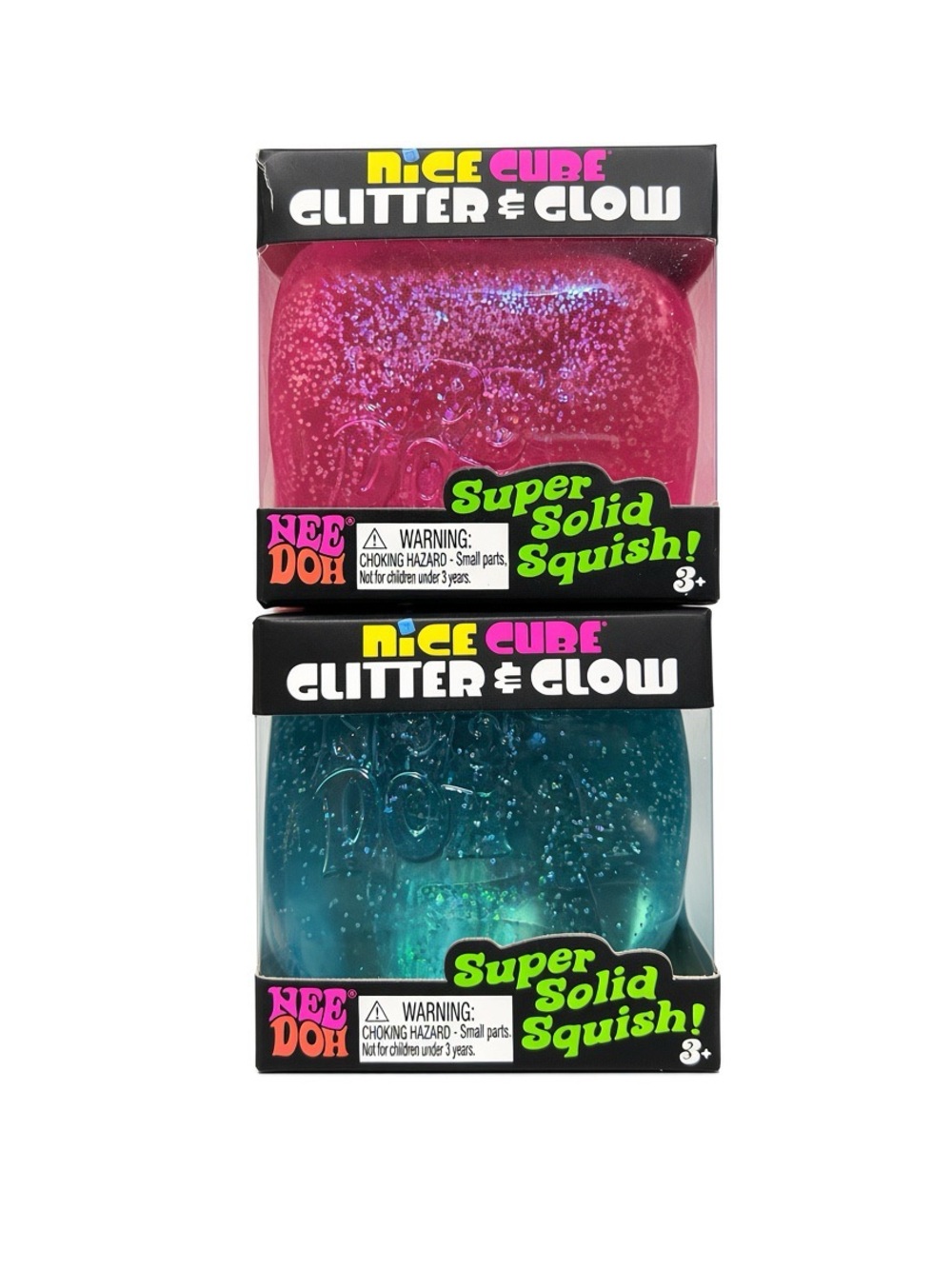 Need Doh Nice Cube Glitter & Glow Solid Squish Lot of 2 - Pink & Teal